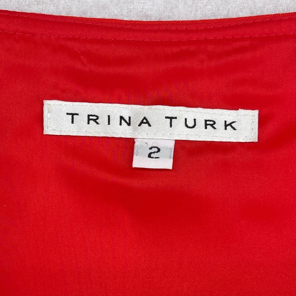 TRINA TURK Dress 2 Silvia Sheath Mini Crepe V-Neck Slit 3/4 Sleeve Red - Picture 5 of 14